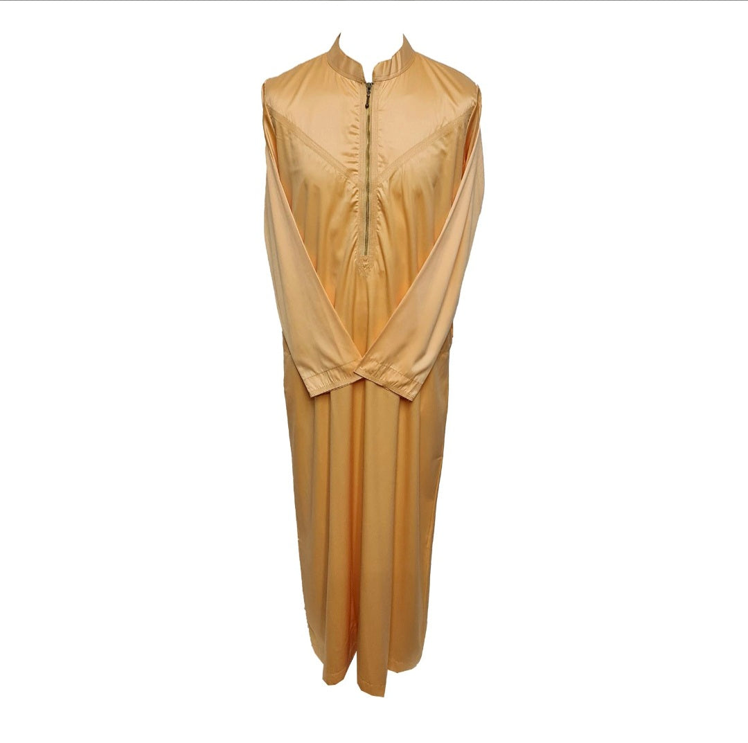 Men’s Nusuki High Quality Collared Yellow Gold Long Sleeve Thobe Jubba